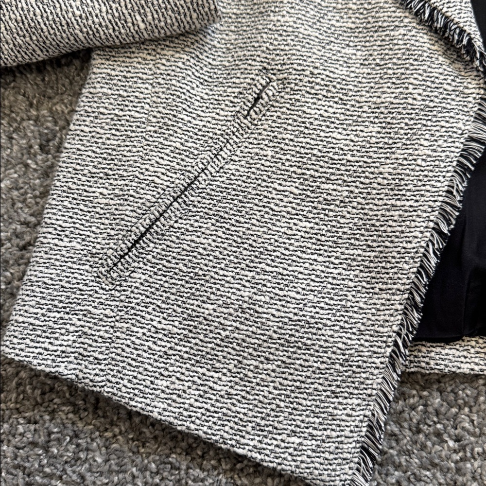 New with Tags LOFT Black and White Fringe Tweed Open Blazer - Picture 8 of 10
